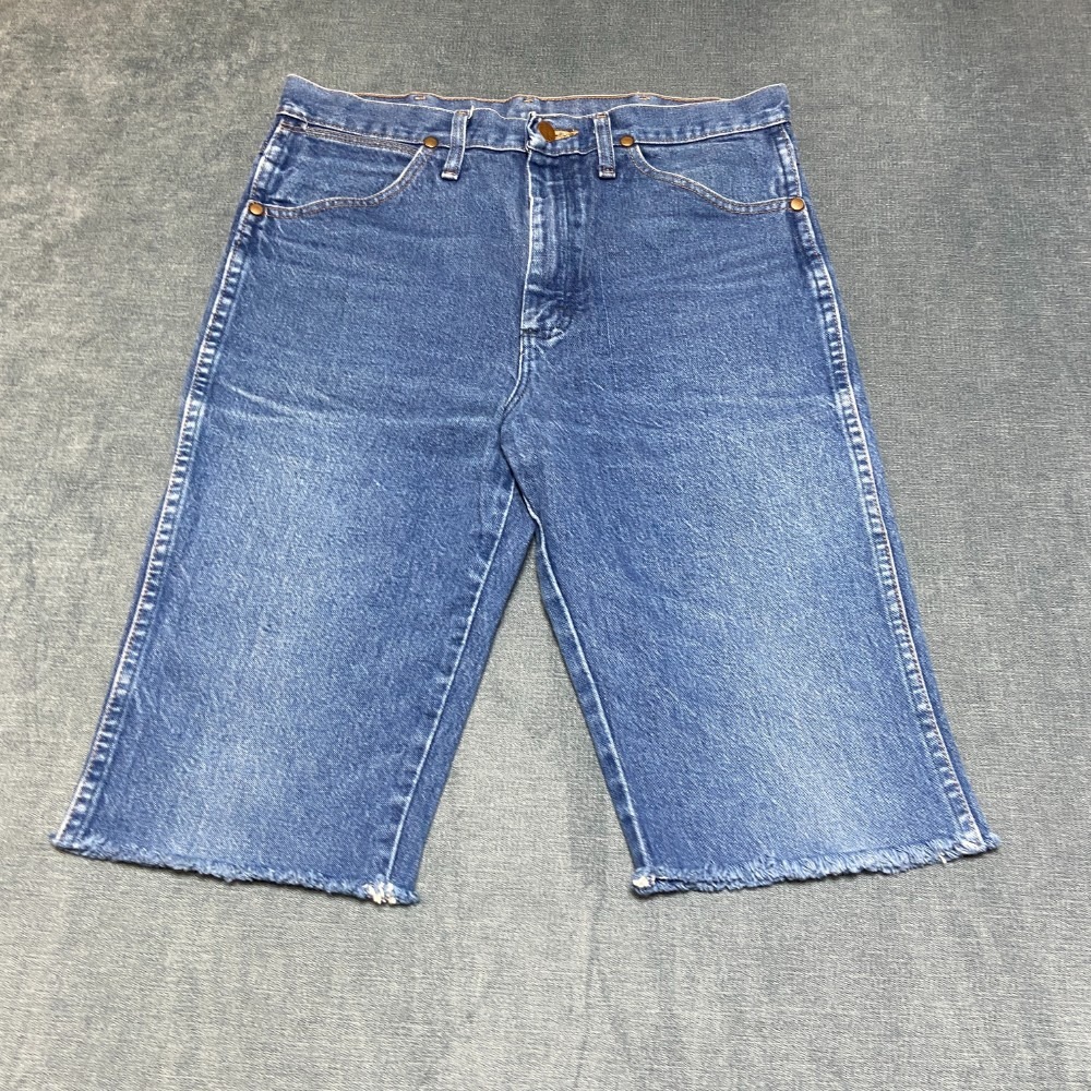 Wrangler Cowboy Cut Rigid Slim Fit Shorts Mens 32 Blue Denim Cotton Non Stretch